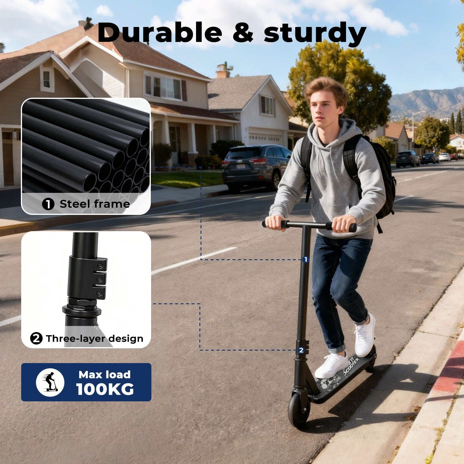 Black stunt scooter for kids with skull design deck — best kids scooter Australia buy online EcoBike
