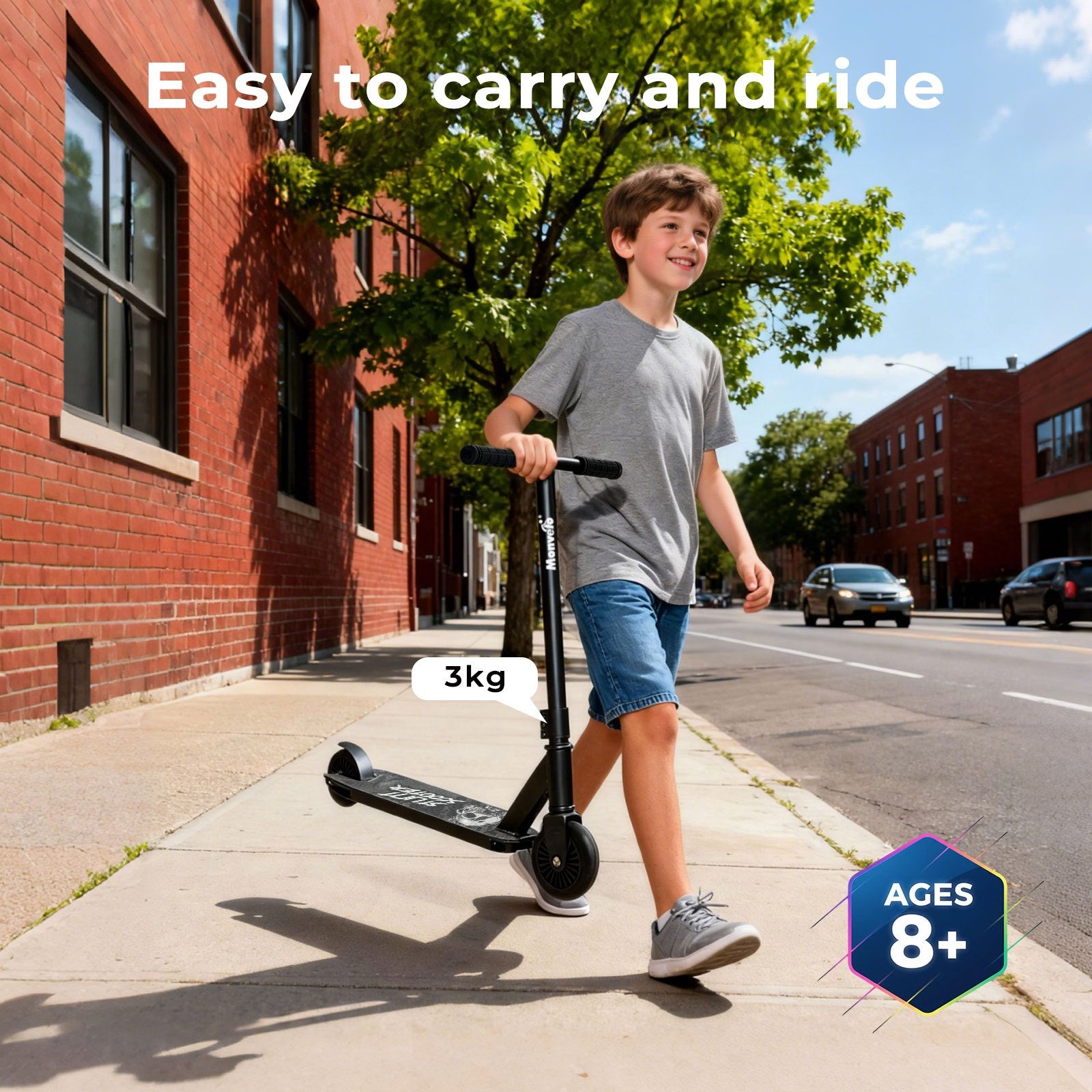 Black stunt scooter for kids with skull design deck — best kids scooter Australia buy online EcoBike
