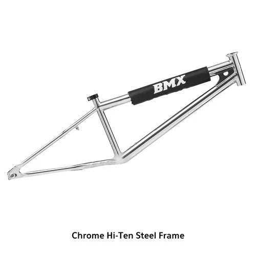 Chrome BMX bike hi-ten steel frame close-up — EcoBike Australia BMX bikes online bmx bike frame
