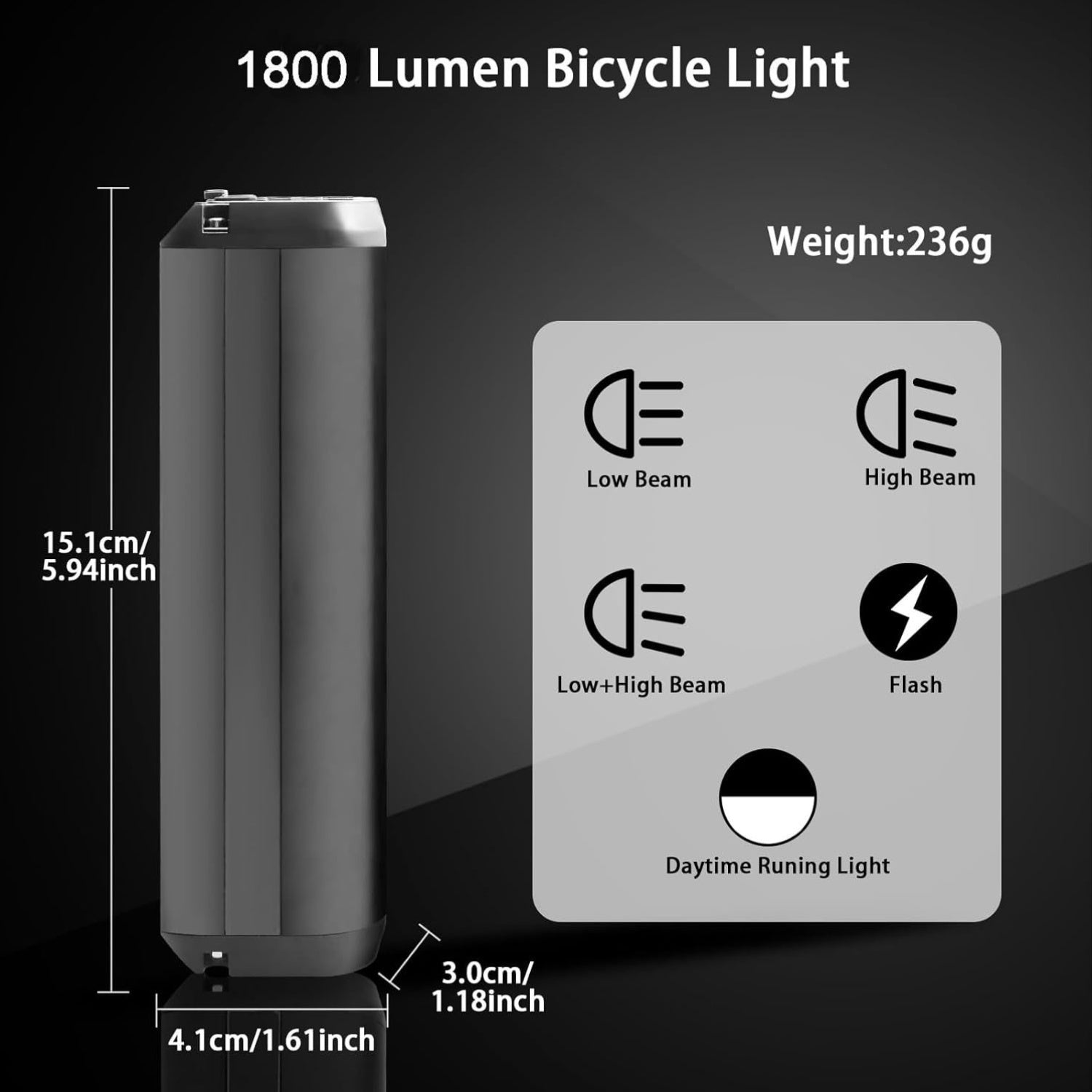 EcoBike 1800 Lumen LED bike light bar mounted on handlebar showing bright wide beam – USB rechargeable front bicycle light for mountain bike and road bike Australia