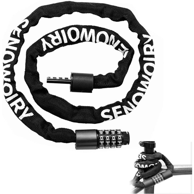 EcoBike 5-digit chain bike lock usage on mountain bike frame and handlebar — best bike chain lock Australia EcoBike
