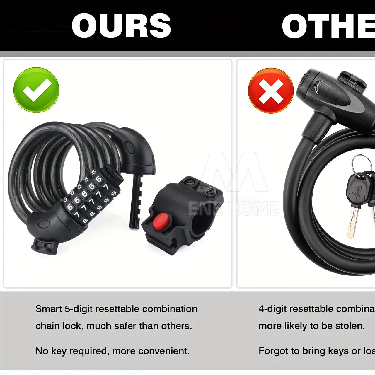 EcoBike 5-digit combination bike lock vs 4-digit lock comparison — best bike lock Australia no key needed EcoBike
