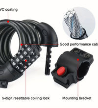 EcoBike 5-digit combination cable bike lock with handlebar mounting bracket — combo bike lock Australia EcoBike
