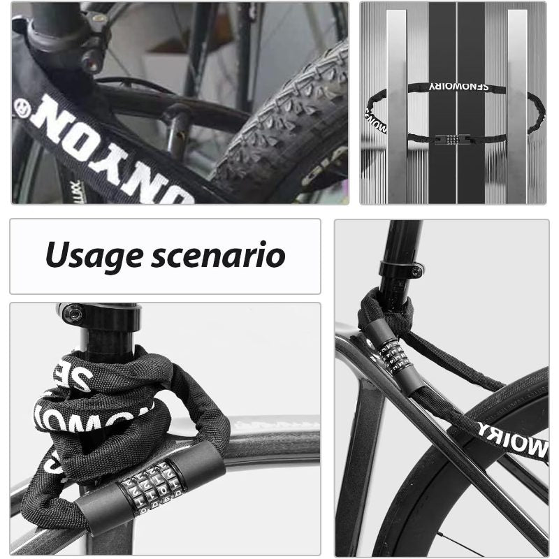 EcoBike 5-digit combination chain bike lock 100cm coiled view with handlebar carry inset — buy bike lock Australia EcoBike
