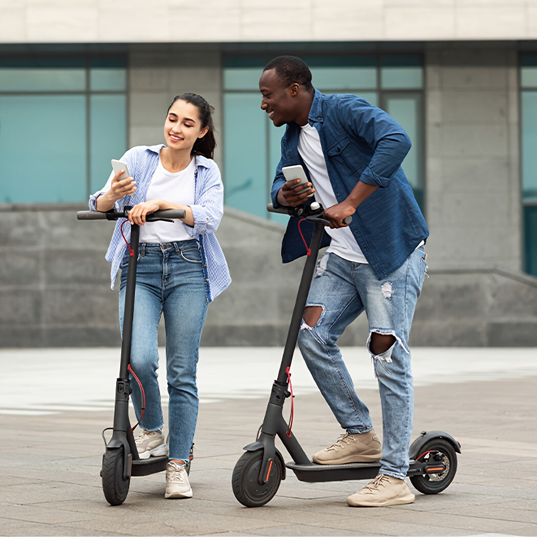 EcoBike 500W black adult electric scooter standing and folded views — best electric scooter Australia EcoBike
