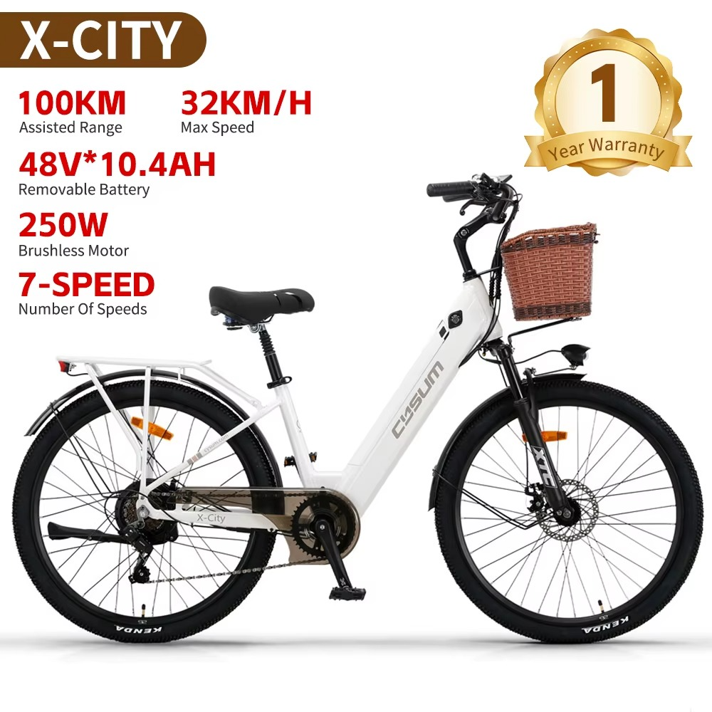 EcoBike Breeze city electric bike Australia side profile white wicker basket — buy electric commuter bike online EcoBike