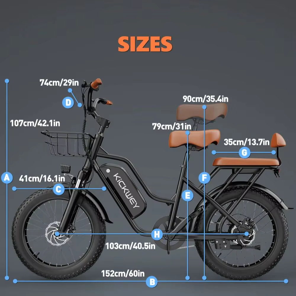 EcoBike Cruiser electric bike dimensions 152cm 2-seater front basket Australia — buy electric bike online