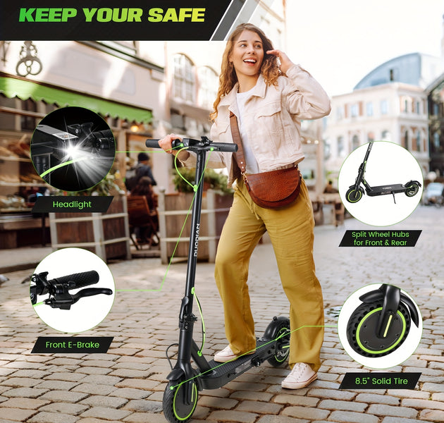 EcoBike F20MAX adult electric scooter black green headlight front e-brake 8.5 inch solid tyre — buy electric scooter Australia EcoBike
