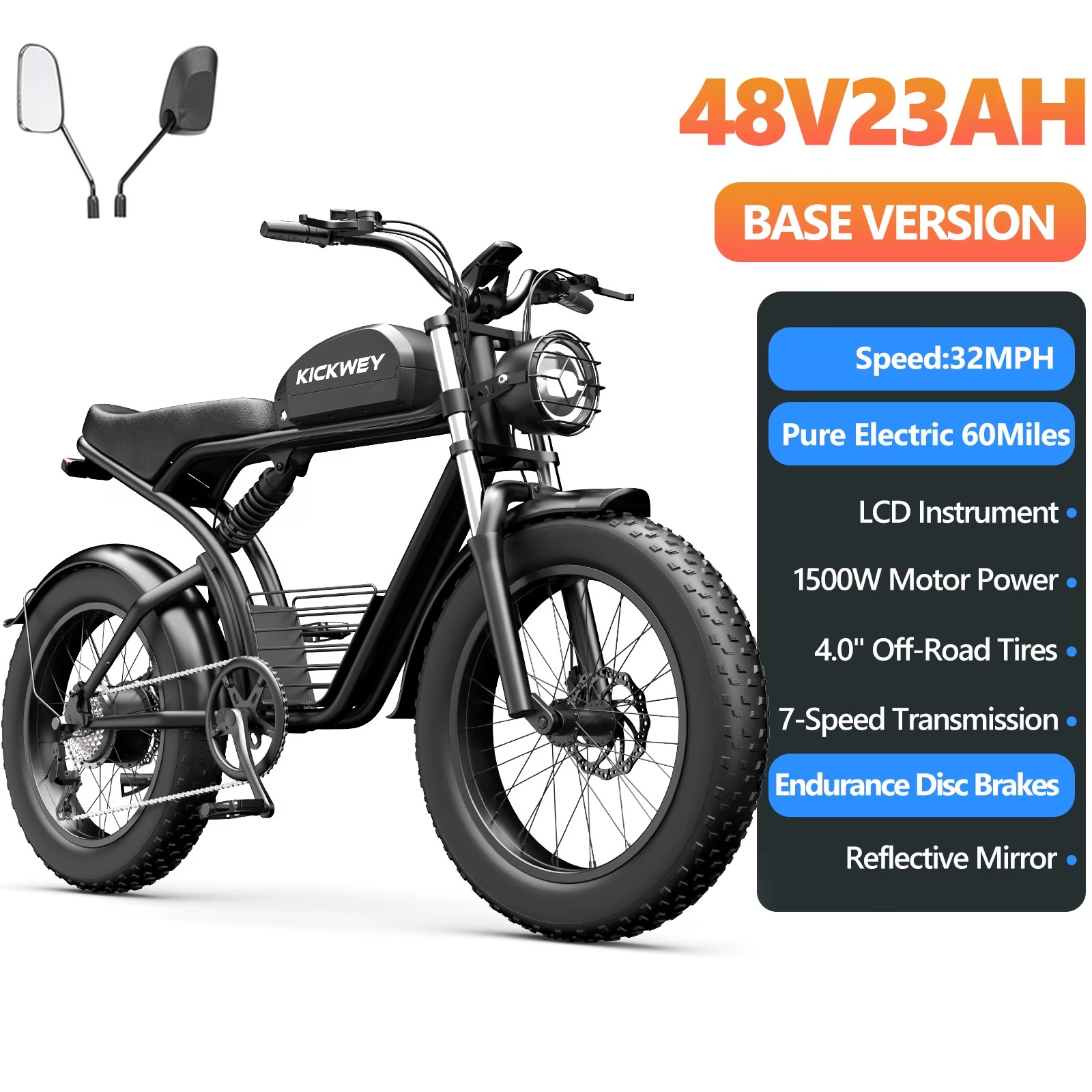 EcoBike G2 1500W fat tyre electric bike black — 48V 23AH removable battery, 128km range, 32MPH top speed, 20x4.0 all-terrain fat tyres, Shimano 7-speed, endurance disc brakes — best fat tyre electric bike Australia