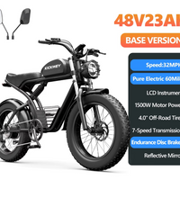 EcoBike G2 1500W fat tyre electric bike black — 48V 23AH removable battery, 128km range, 32MPH top speed, 20x4.0 all-terrain fat tyres, Shimano 7-speed, endurance disc brakes — best fat tyre electric bike Australia