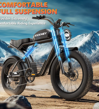 EcoBike G2 full suspension fat tyre electric bike on mountain terrain — front fork and rear shock absorption for extremely comfortable off-road riding — fat tyre e-bike full suspension Australia