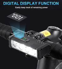 EcoBike LED bicycle headlight product details — full metal shell, high-quality handlebar bracket, digital display, Type-C USB charging port — front bike light Australia