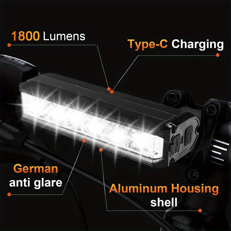 EcoBike LED bike light bar with USB Type-C charging cable – rechargeable front bicycle light for mountain bike, road bike and e-bike – ships Australia-wide