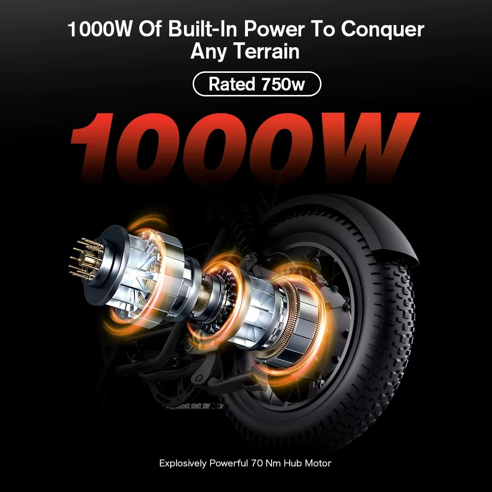 EcoBike Ranger 1000W peak brushless hub motor rated 750W — 70Nm torque, built-in power to conquer any terrain — fat tyre electric bike motor Australia