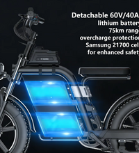 EcoBike S4 detachable 60V 40AH dual lithium battery with Samsung 21700 cells — 75km range, overcharge protection, enhanced safety — fat tyre electric bike battery Australia
