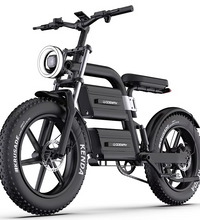 EcoBike S4 fat tyre electric bike with Kenda Krusade 20x4.0 all-terrain tyres, moto-style black frame and dual frame-integrated battery — fat tyre e-bike Australia