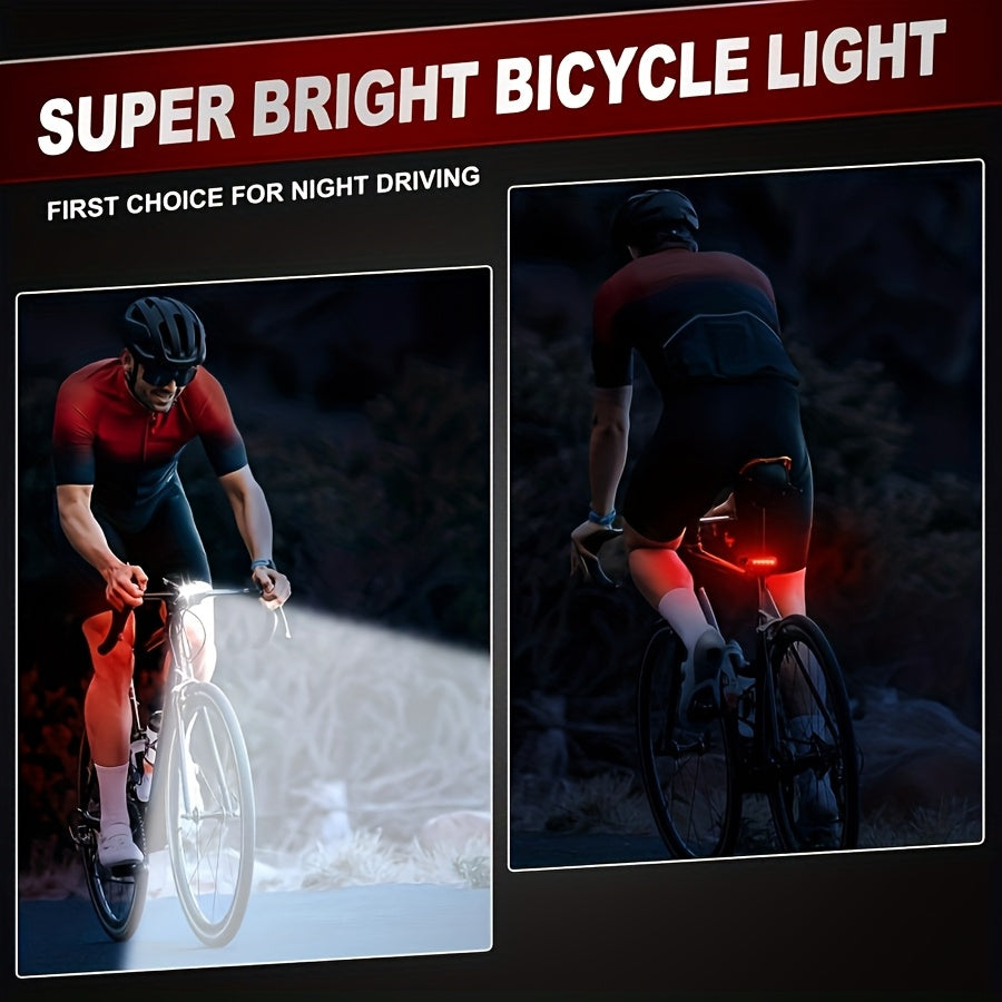 EcoBike bike light set showing 6 front light modes and 4 rear light modes — Strong Floodlight Spotlight Strobe and Breathing Flash front — Constant Cyclic Flashing rear — bike lights Australia
