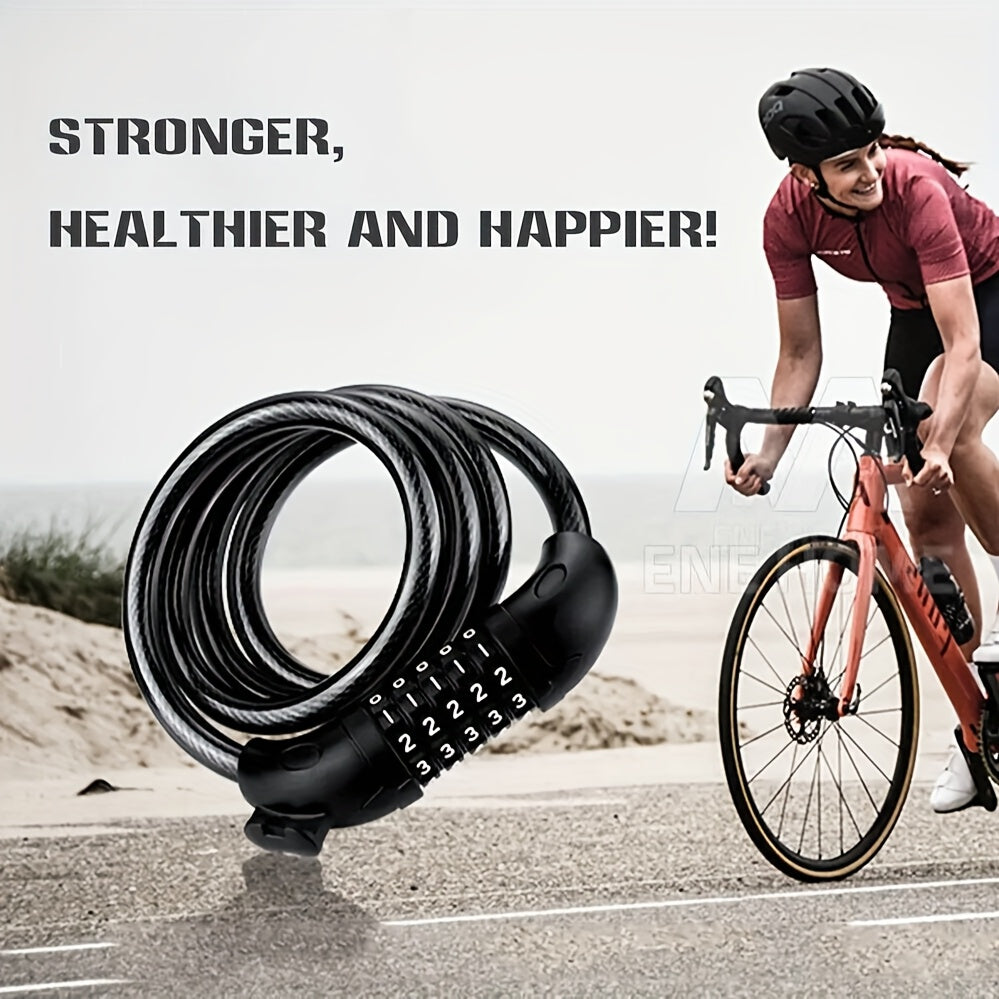 EcoBike combination bike lock PVC coated cable 5-digit resettable lock head and mounting bracket — bike cable lock Australia
