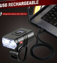 EcoBike dual LED front bicycle headlight dimensions 75mm x 58mm x 40mm with universal rubber strap handlebar mount — compact rechargeable bike light Australia