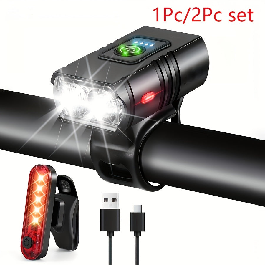 EcoBike dual LED front bike light charging via USB port from laptop — USB rechargeable bicycle headlight with battery indicator and red side light — bike lights Australia