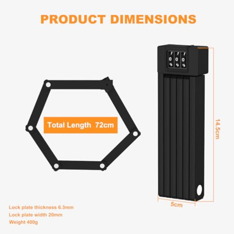EcoBike folding bike lock 3-digit combination no key 999 options security level 10 out of 10 — combination bike lock Australia EcoBike
