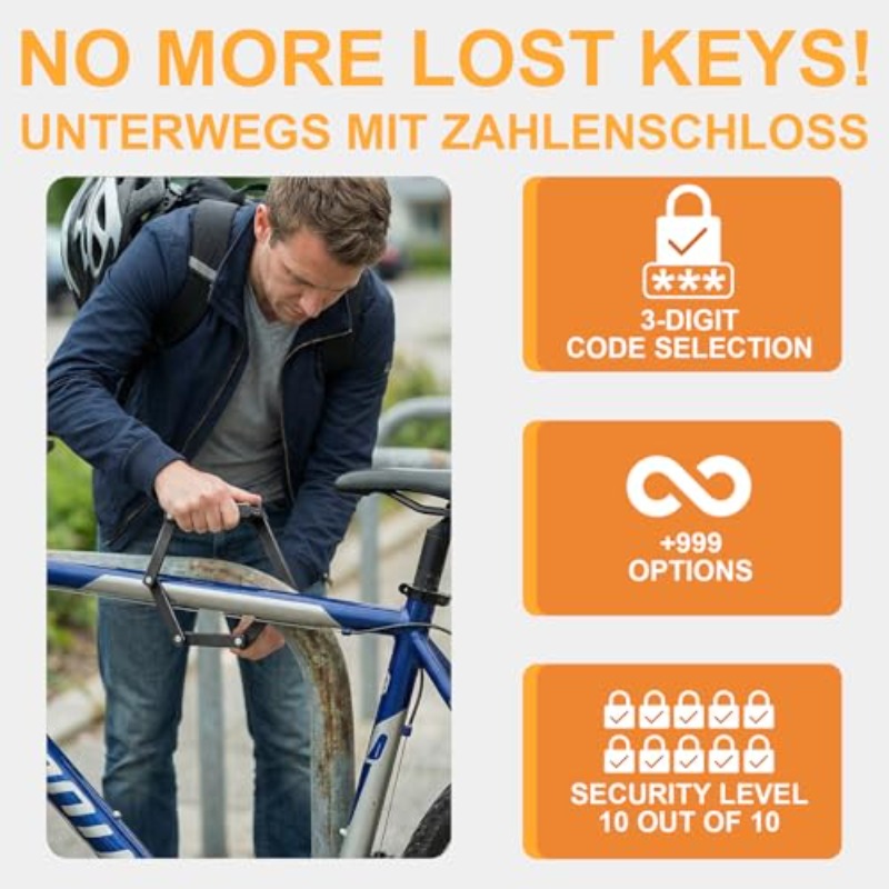 EcoBike folding bike lock open unfolded view black 3-digit combo lock head — collapsible bike lock Australia EcoBike
