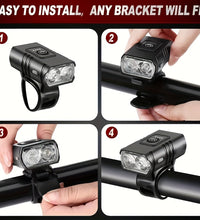 EcoBike front and rear bike light set — dual LED headlight mounted on handlebar with red rear tail light and USB charging cable — rechargeable bicycle lights set ships Australia-wide