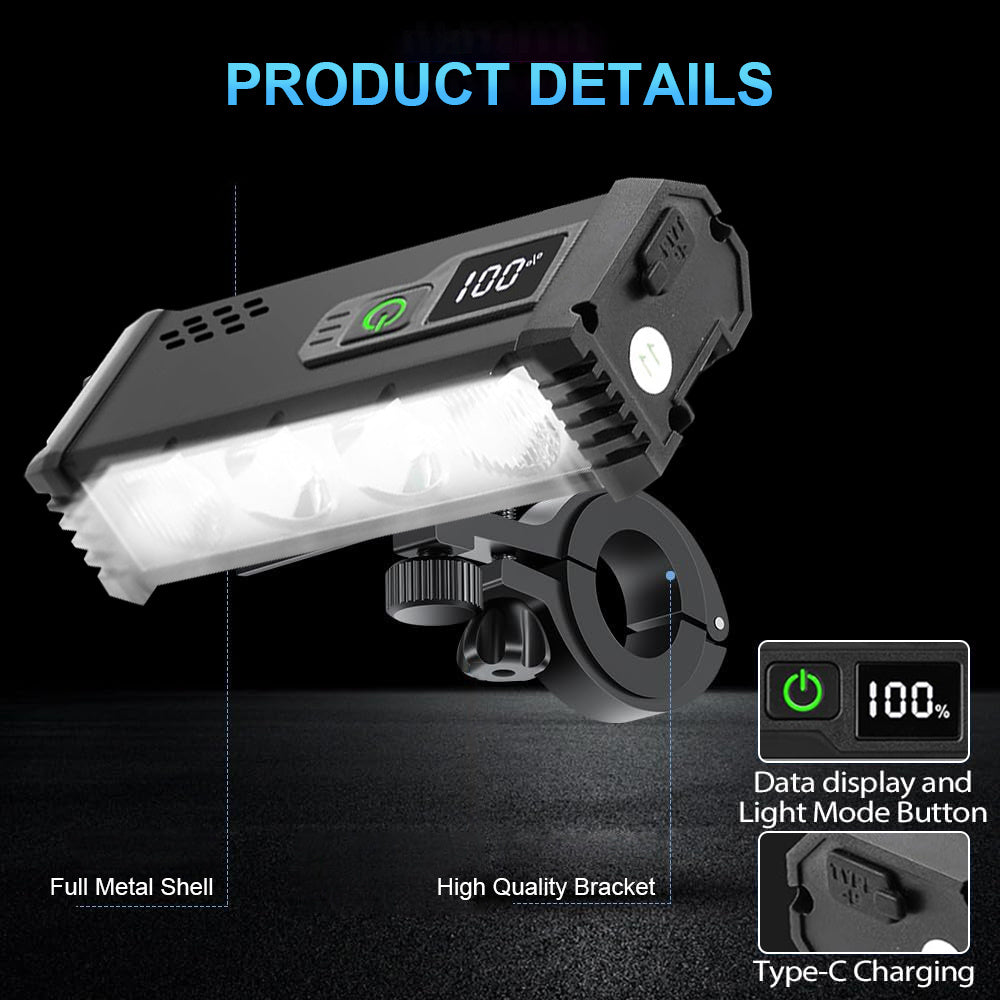 EcoBike front bike light dimensions 120mm x 45mm x 29mm weighing 128g — four modes Spotlight Floodlight All Light Strobe — rechargeable LED bicycle light Australia