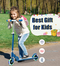 Girl riding blue kids scooter with LED wheels best gift for kids Australia — buy kids scooter EcoBike
