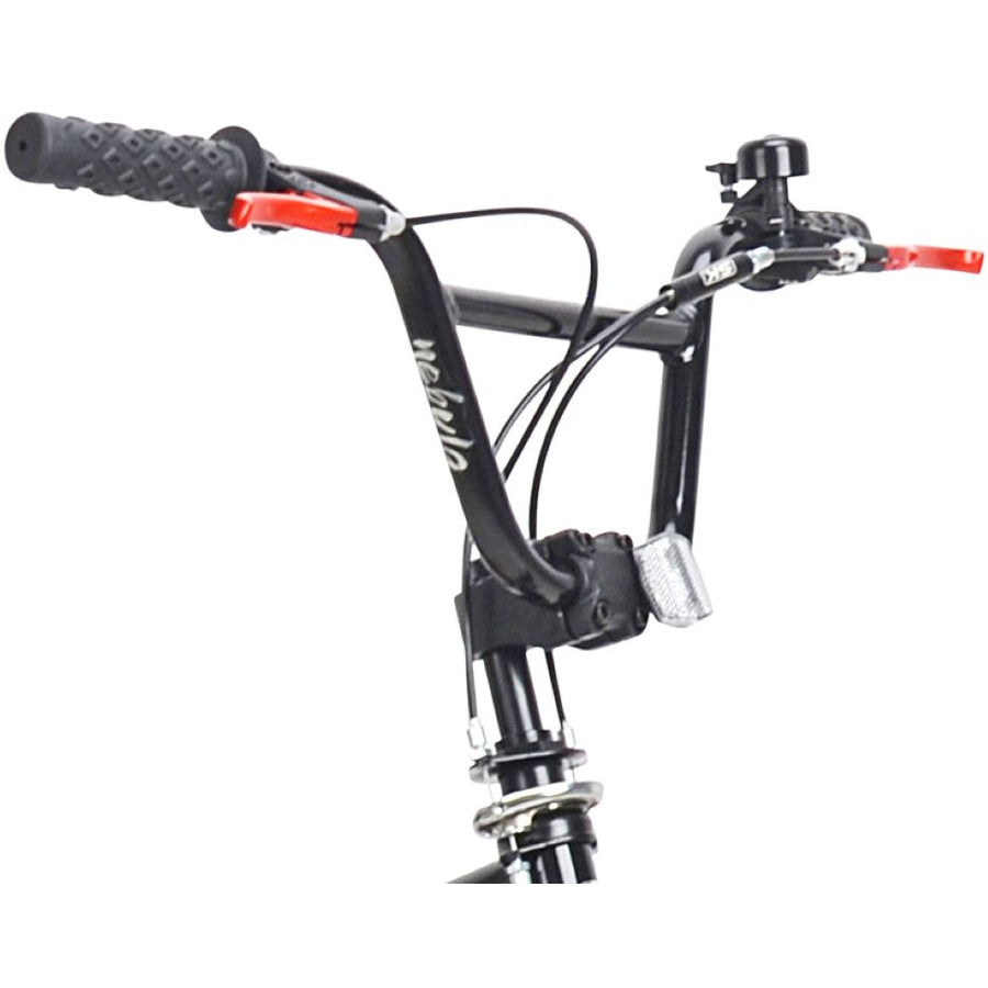 Nebula freestyle BMX bike red frame and saddle close up with Nebula logo — boys BMX bikes Australia EcoBike
