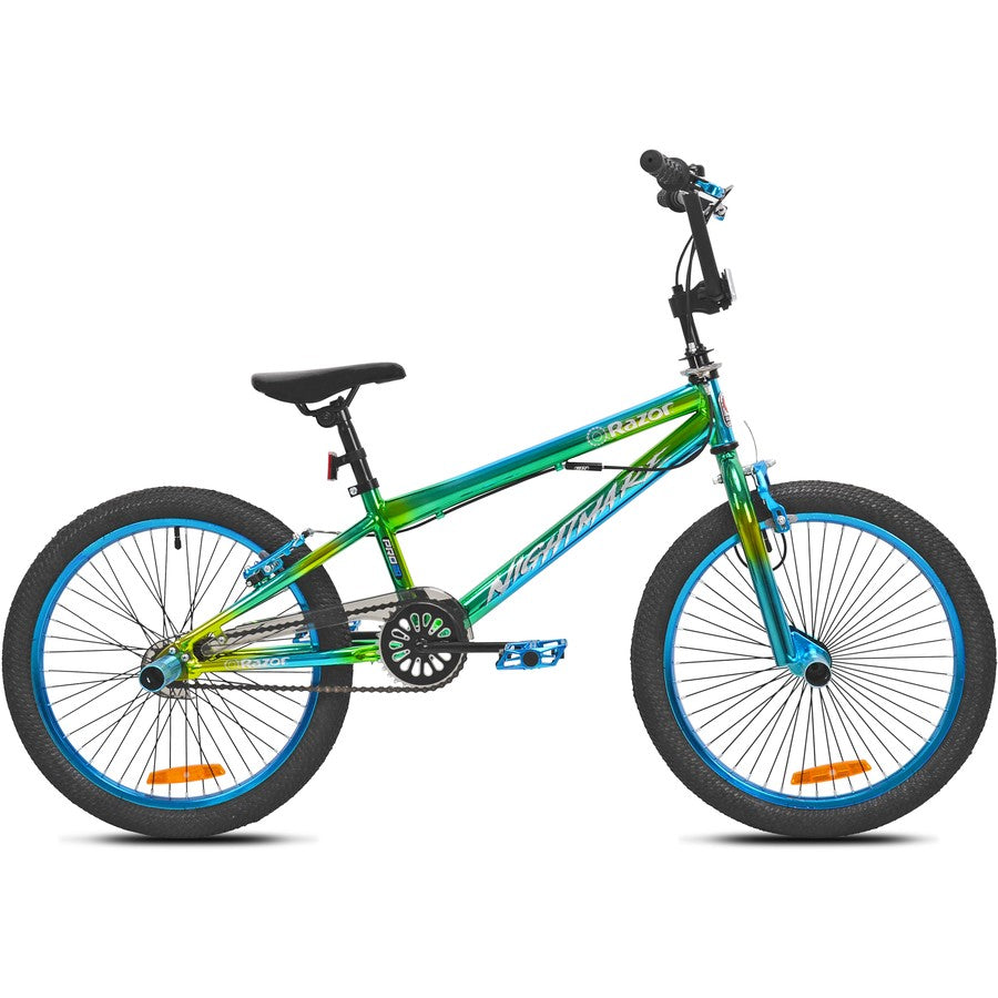 Nightmare BMX bike green blue chrome frame and saddle detail — freestyle BMX bikes Australia EcoBike
