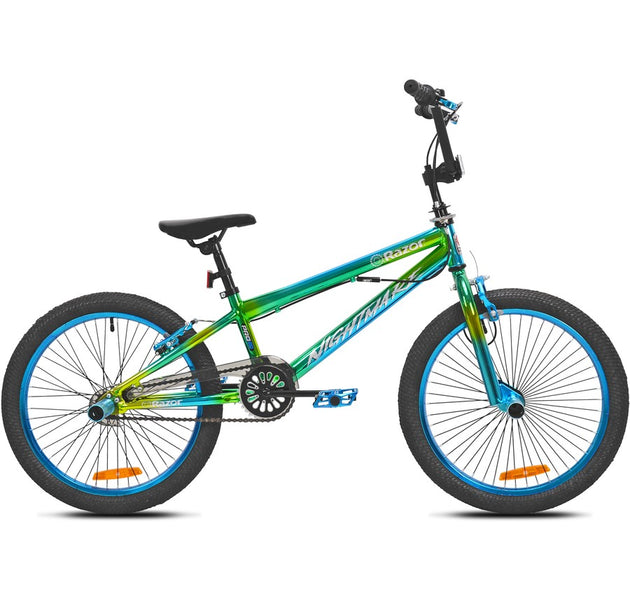 Nightmare BMX bike green blue chrome frame and saddle detail — freestyle BMX bikes Australia EcoBike