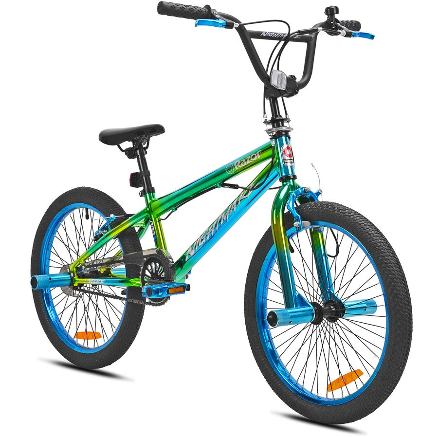 Nightmare freestyle BMX bike 20 inch front angle green blue chrome — buy BMX bikes online Australia EcoBike