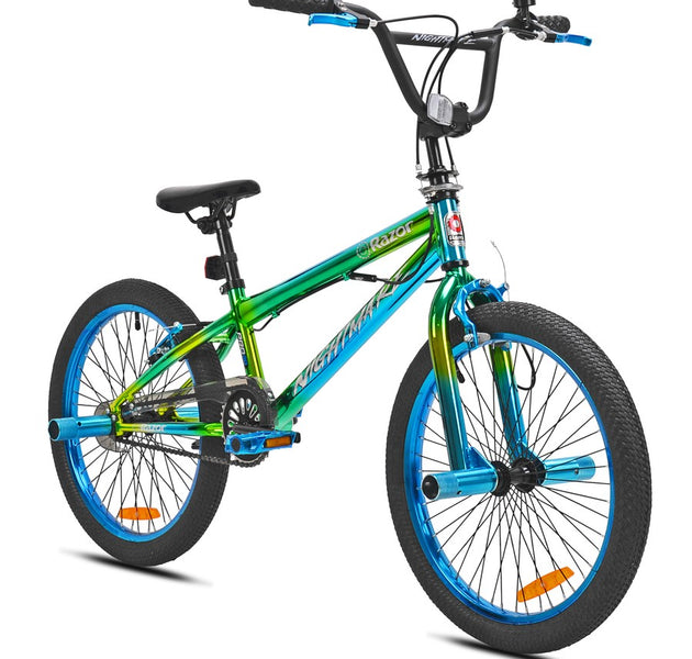 Nightmare BMX bike green blue chrome frame and saddle detail — freestyle BMX bikes Australia EcoBike